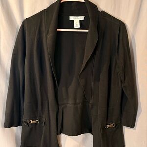 White House Black Market Black Open-Front Knit Blazer with Pocket Hardware
